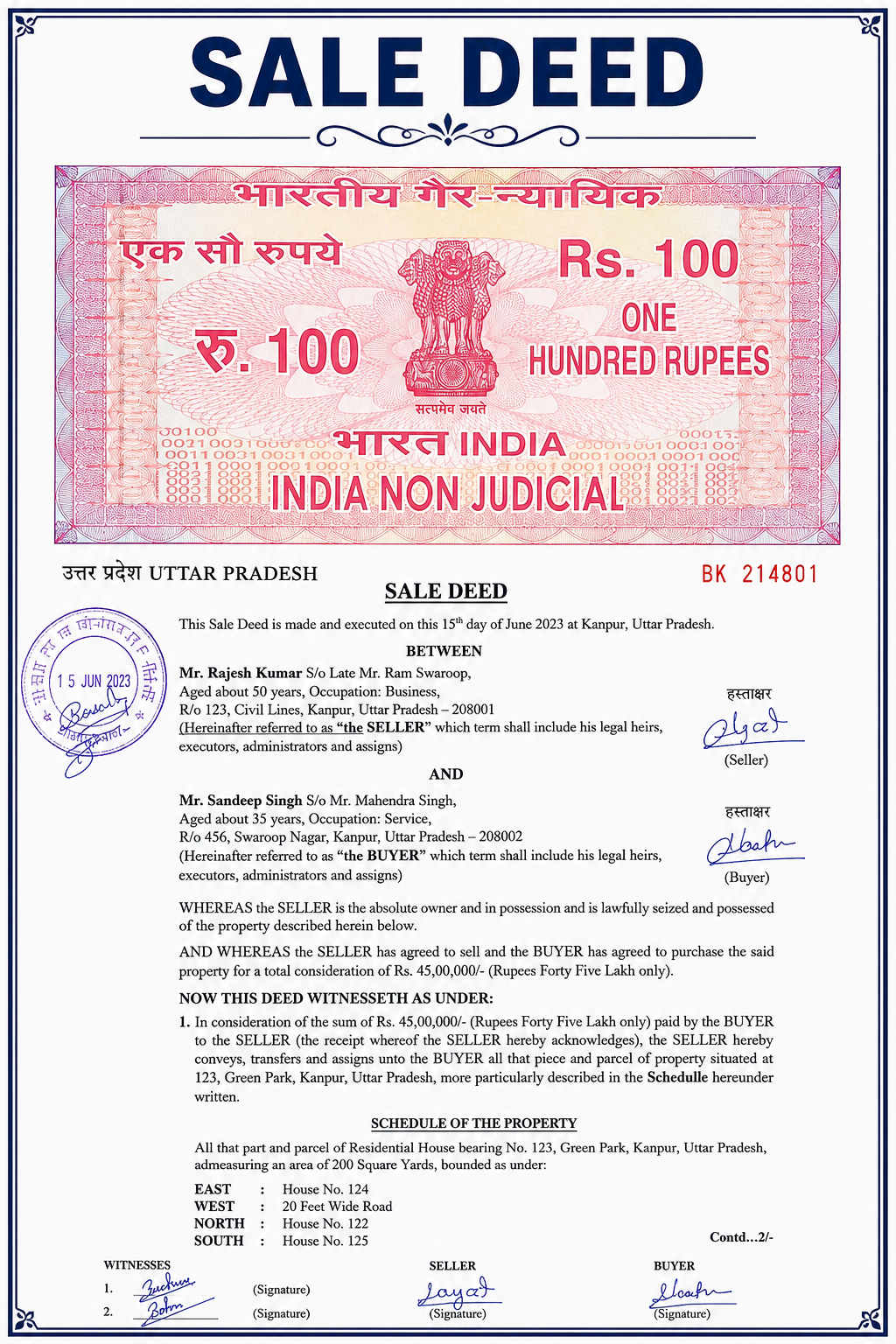 SALE DEED (विक्रय विलेख / बैनामा)