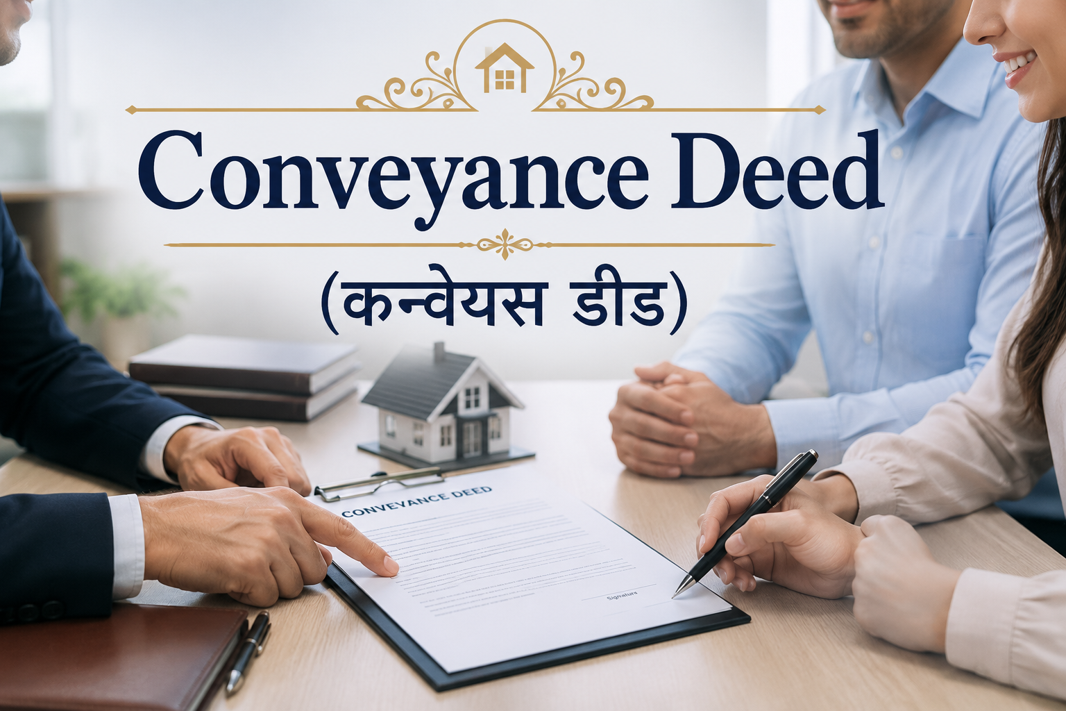कन्वेयन्स डीड एक दस्तावेज़ है जो किसी संपत्ति के स्वामित्व को एक पक्ष से दूसरे पक्ष को हस्तांतरित करता है।